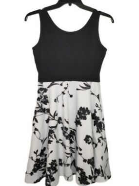 Girls Black & White Floral Fit-and-Flare Dress